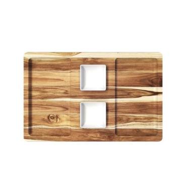 Imagem de Petisqueira Retangular de Madeira Teca com 2 Potes - Stolf