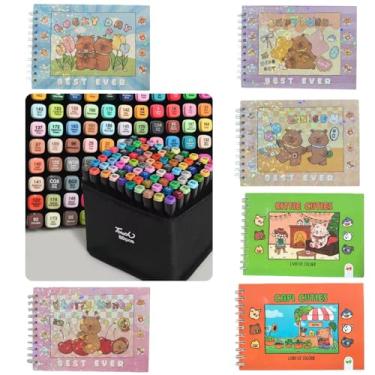 Imagem de Kit Caneta Touch Ponta Dupla Estojo 80 Cores + Caderno Desenho