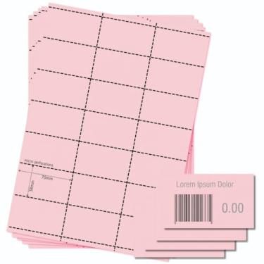 Imagem de OfficeGear Etiquetas de bilhetes de preço de código de barras rosa borda de prateleira 21-up [25 folhas - pacote com 525] 38 x 70 mm impressão personalizada cartão A4 120gsm etiqueta de mercadoria não