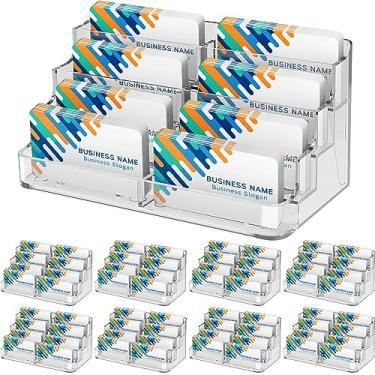 Imagem de MaxGear Suporte de cartão de visita acrílico para mesa com vários porta-cartões de visita, suporte para cartão de visita, suporte para cartão de visita, suporte de cartão de visita de plástico transparente, 8 bolsos, 8 unidades