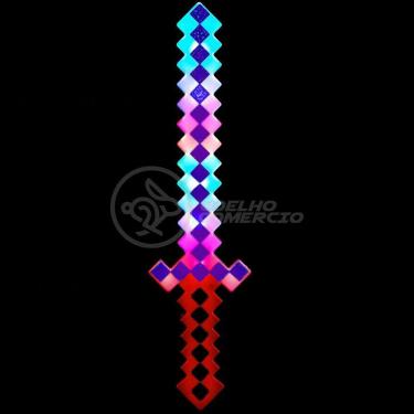 Imagem de Brinquedo Espada Pixel 58Cm Diamante Com Som E Luz À Pilha - Vermelho