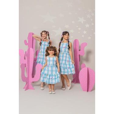 Imagem de Vestido Infantil Menina Florzinhas Xadrez Azul Marias, Azul claro, 12