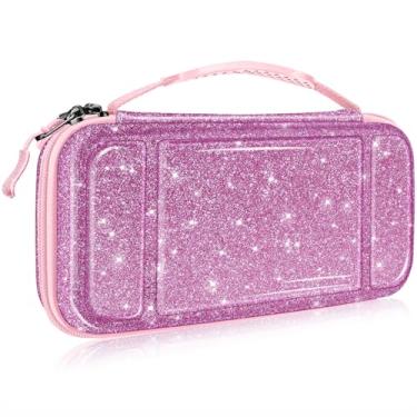 Imagem de FINTIE Estojo De Transporte Para Nintendo Switch Oled Modelo 2021/Switch 2017, Capa Protetora Rígida À Prova Choque, Bolsa Viagem Com 10 Compartimentos Cartões Jogo E Bolso Interno, Roxo Brilhante