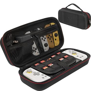 Imagem de ButterFox Estojo De Transporte Grande Para Hori Split Pad Compact, Compatível Com Carregador Parede, 10 Compartimentos Jogos (8 Físicos + 2 Digitais), Switch Regular E Oled - Preto/Vermelho