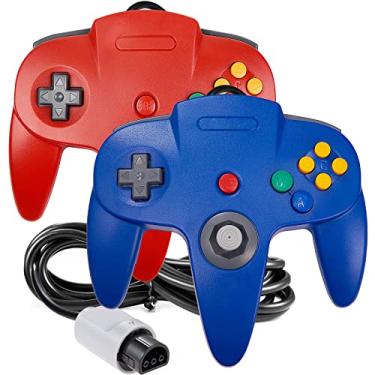 Imagem de iNNEXT Pacote Com 2 Controles 64 Joysticks, Joysticks Fio [Stick Analógico 3D] Para - Plug & Play (Versão Usb Não Pc) (Vermelho/Azul)
