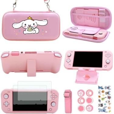 Imagem de YOOWA Kit De Acessórios Para Nintendo Switch Lite - Pacote Fofo Rosa Com Estojo Transporte, Capa Protetora Tela Kawaii, 2, Suporte Ajustável Jogos, 6 Apoios Polegar