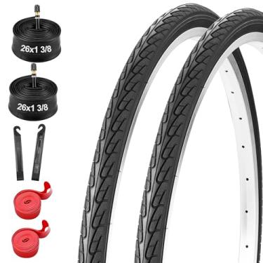 Imagem de Pacote com 2 pneus de bicicleta de 26 polegadas 66 x 3,8 cm pneus de bicicleta de estrada ou conjunto de substituição dobrável com válvula Schrader AV32 mm de tubos internos (37-590 mm)