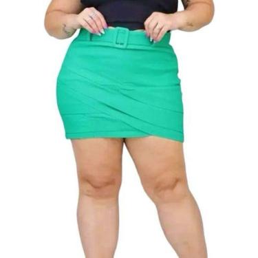 Imagem de Short Saia Plus Size Modelagem Grande Cós Alto Pregas Cinto - Bucci Bo