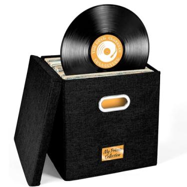 Imagem de Caixa de armazenamento de discos de vinil para álbuns de até 50 ou mais de 30 cm, caixa de gravações, armazenamento de álbuns LP, caixas de armazenamento de tecido com tampas para mudança, escritório,
