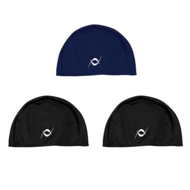 Imagem de Kit 3 Touca De Tecido Infantil Juvenil Natação Piscina (2 Preto 1 Azul Marinho)
