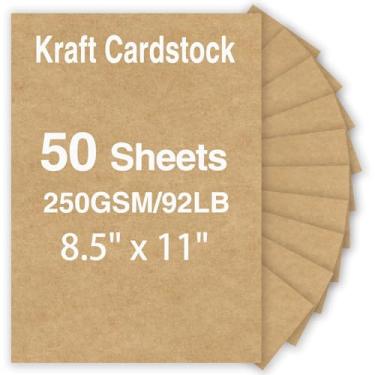 Imagem de Papel Kraft, KTFNOMES 50 folhas de cartolina marrom, 21 x 250 g/m², papel para impressora de cartolina de 250 g/m² para Natal, Halloween, convites, artesanato, cartões DIY, álbuns de recortes e