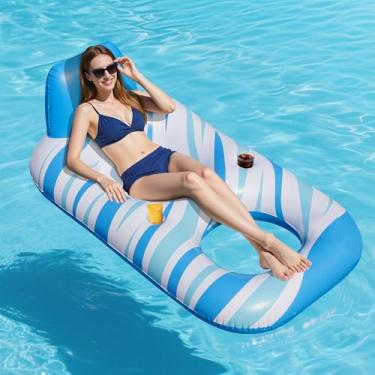 Imagem de Luxury Water Pool Lounge – Extra Grande – Boias infláveis de piscina para adultos com apoio de cabeça, encosto, apoio para os pés e porta-copos