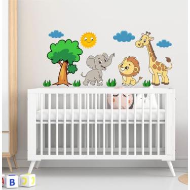 Imagem de Adesivo Parede Infantil Safari Cartoon Girafa Leão Elefante - Colakoal