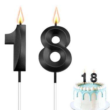 Imagem de Velas de aniversário de 18 anos, velas pretas número 18, vela de feliz aniversário para bolo, decoração de bolo número 3D para meninos e meninas, comemorações de festa de aniversário de 18 anos
