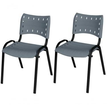 Imagem de Cadeira Iso Base Preto Escola, Escritório Cinza - Kit 2 Un