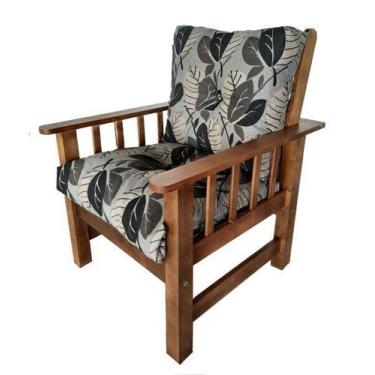 Imagem de Poltrona Colonial Cancún De Madeira C/ Almofadas Estampa Floram Preta 