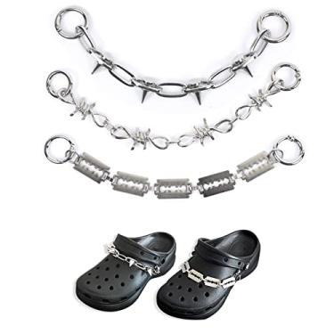 Imagem de 3 peças correntes brilhantes para sapatos, acessórios de prata para sapatos, corrente de metal para chinelos, tênis, faça você mesmo, Metal, Sem Pedra Preciosa