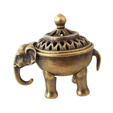 Imagem de Generic Porta-incenso de elefante com tampa, mini ornamento de mesa antigo, queimador de incenso em espiral retrô para mesa, spa, casa de chá, quarto