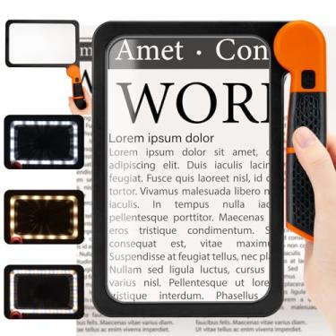 Imagem de Lupa Grande com Luz, Lupa de Página Inteira 5X 48LED Luz Fria & Quente com 3 Modos, Lupa Iluminada de Mão Dobrável para Idosos Baixa Visão Leitura Inspeção