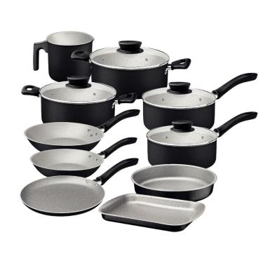 Imagem de Jogo de Panelas Tramontina Linz 10 Peças em Alumínio Antiaderente Starflon Max Preto