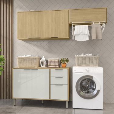 Imagem de Lavanderia Completa Glória 7 Portas 2 Gavetas Castanho/Off White - Mx Móveis