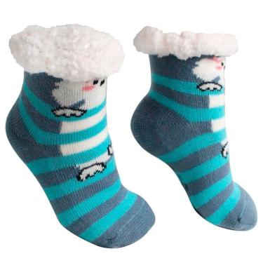 Imagem de Meia Infantil Peluciada Antiderrapante Azul Poodle 28 ao 35