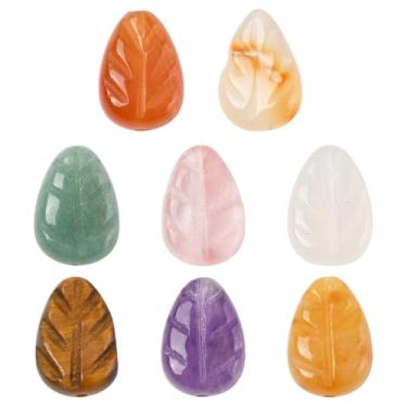 Imagem de UR URLIFEHALL 16 peças, 8 estilos, contas de folha de pedra natural, folhas de árvore, contas esculpidas, contas espaçadoras de plantas de verão para fazer joias, pulseiras, colar