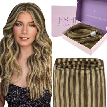 Imagem de Fshine Real Human Hair Genius Weft Hair Extensions 14 Inch 50g Médio Castanho e Caramelo Loiro Destaques Sew in Real Human Hair Extensions Destaque Cabelo Genius Remy Cabelo Humano