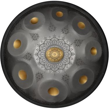 Imagem de 9 Notas Handpan Em Ré Menor 22 Polegadas Tambor De Mão De Aço, Gravação A Laser Não Desbota, Com Bolsa De Mão, Baquetas, Tripé De Bateria, Para Produção De Áudio Profissional, Silver