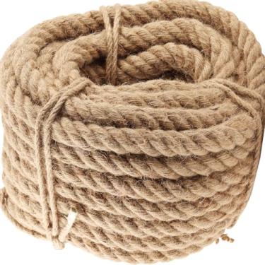 Imagem de HOIGON Corda De Juta 3,8 Cm X 14,5 M, Cânhamo Com Torção Grossa, Manila Natural Resistente Para Jardinagem, Decoração Casa, Pendurar, Rede, Poste Arranhar, Faça Você Mesmo, Material Reboque