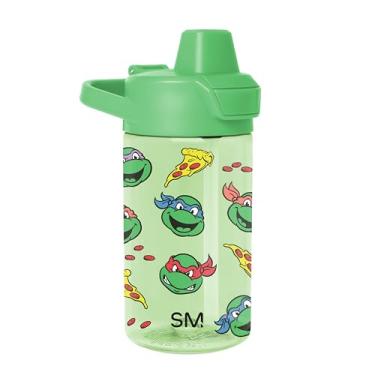 Imagem de Simple Modern Garrafa de água Kids Tritan Plastic Summit | Tartarugas Ninja Teenage Mutant Copo sem BPA de 340 g com tampa coberta à prova de vazamento para meninos, crianças pequenas | TMNT Pizza
