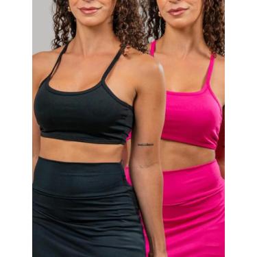 Imagem de KIT2 Top Alça Fina Fitness Nadador sem Bojo Liso Sutiã para ValorizarT