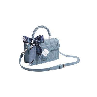 Imagem de Verdusa Bolsa feminina vintage transversal alça superior aba quadrada bolsa bolsa com fita, Azul, One Size