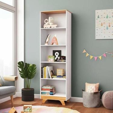 Imagem de Estante Infantil 4 Prateleiras 100% Mdf Retrô Branco Brilho/Amêndoa - 