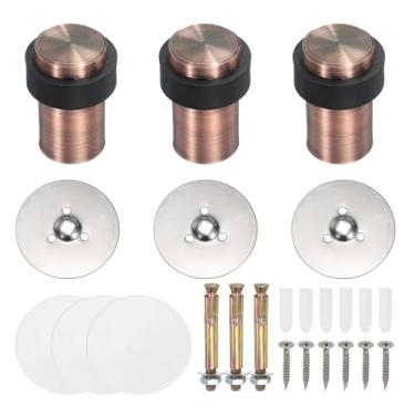 Imagem de PATIKIL 3 conjuntos de batentes de porta redondos, batente de porta de aço inoxidável de 60 mm, cunha de cilindro de metal autoadesivo com parafuso para parte inferior do piso da porta interna, tom