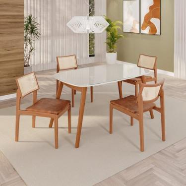 Imagem de Sala de Jantar Mesa 135x76cm Tampo em Mdf com Vidro 4 Cadeiras em mate