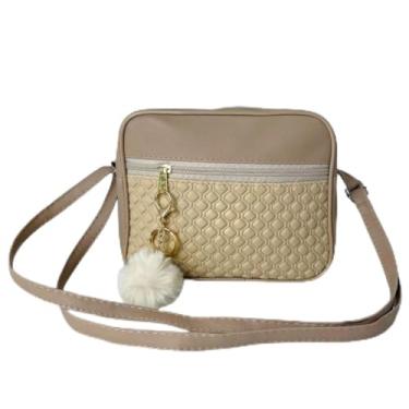 Imagem de Bolsa Feminina Alça Transversal Tira Colo Estampa Moderna Com Pompom(Bege)