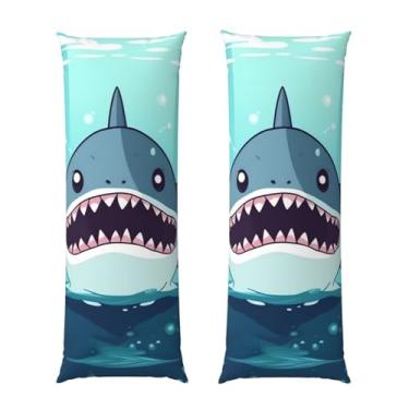 Imagem de Capa de travesseiro corporal com zíper oculto, fronha longa de microfibra macia e respirável para travesseiro corporal, tubarão de desenho animado flutuando na água, capas de travesseiro para cama de