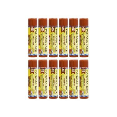 Imagem de Panama Jack Protetor solar protetor labial - FPS 45, proteção solar UVA-UVB de amplo espectro, previne e acalma lábios secos e rachados, chá doce, pacote com 12