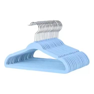 Imagem de Cabide Infantil de Veludo, 28 cm, Kit com 10 Unidades, Antideslizante, Ultrafino, Azul