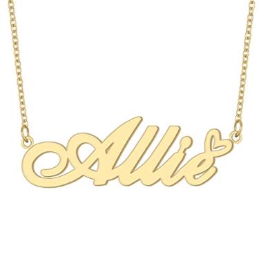 Imagem de Colar com nome personalizado, banhado a ouro 18 quilates, pingente de coração de amor fofo para mulheres e meninas, Metal, aço inoxidável