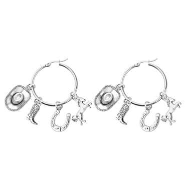 Imagem de FEELMEM Brincos de cavalo, ferradura, vaqueira, pingente de bota ocidental, brincos de argola de círculo, presentes para amantes de cavalos, presentes equestres, 1, Aço inoxidável, liga metálica, 1