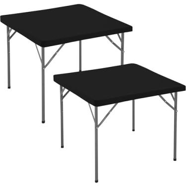 Imagem de Enjoyidea Toalha de mesa quadrada justa 91 x 91 cm - pacote com 2 toalhas de mesa pretas de elastano elástico - pequena capa de mesa dobrável elástica para cozinha, jantar, piquenique, pátio, mesa de