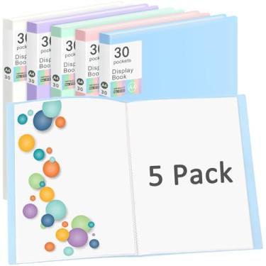 Imagem de Pacote com 5 pastas de plástico para portfólio de arte com protetores de folha transparentes, livro de 60 páginas, livro de apresentação para obras de arte, organizador de certificados de documentos