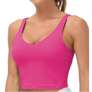 Imagem de Top esportivo Longline feminino, regata, sem aro, com bojo, suporte médio, para ioga, academia, corrida, treino (Rosa vivo, PP)