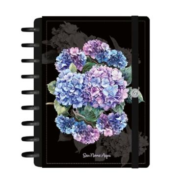 Imagem de Caderno De Disco Inteligente Personalizado Iscool M+ Floriografia Hortênsias Preto
