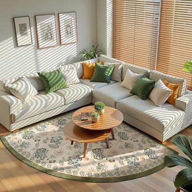 Imagem de jinchan Tapete de canto floral para cozinha, lavável, para berçário, vintage, design romântico, antiderrapante, um quarto de círculo, leve, para sala de jogos, sala de jogos, recanto de leitura