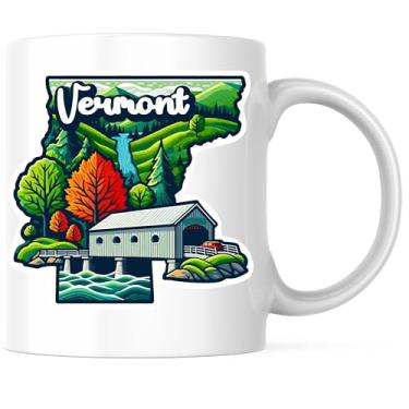 Imagem de Bliss Monkey Co. Caneca de café em forma de estado de Vermont - Caneca VT State - Escolha entre 50 Estados - Caneca de café de 325 ml - Design impresso em ambos os lados - Cerâmica brilhante - Segura