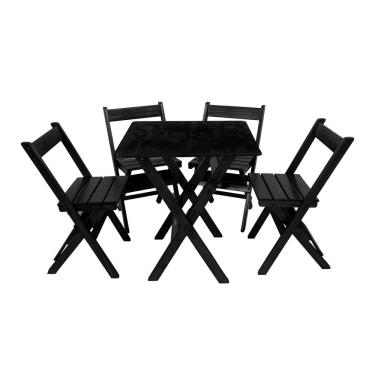 Imagem de Jogo de Mesa 60x60cm com 4 Cadeiras Conjunto Dobrável P/ Bares Preto / Liso