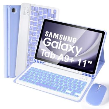 Imagem de SOPPY Capa com teclado retroiluminado com mouse para Samsung Galaxy Tab A9+/A9 Plus 28 cm 2023 (SM-X210/X215/X216/X218), capa fina com teclado sem fio destacável para Galaxy Tab A9 Plus de 11